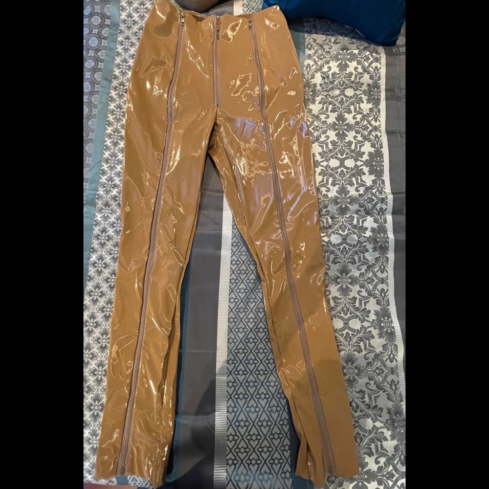 Tan Patent Leather Pants